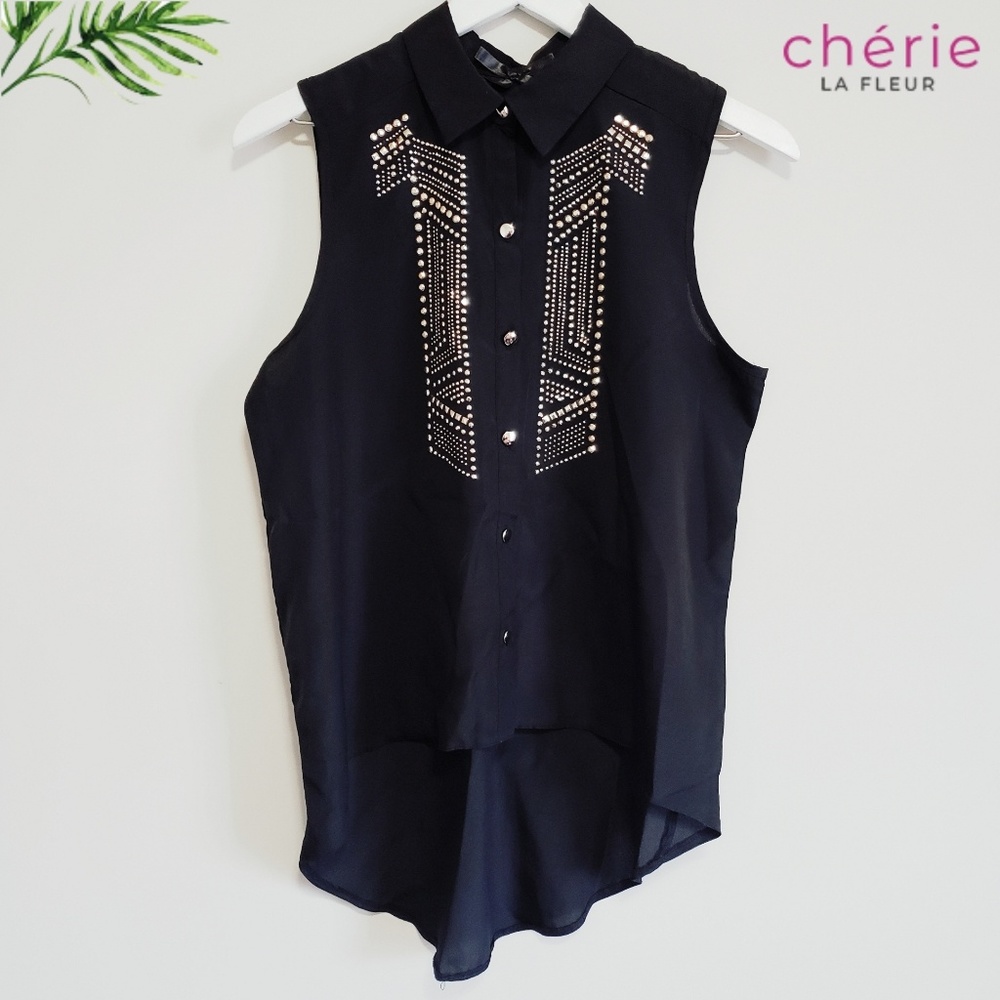 Ali + Kris | Black & Gold Sleeveless Blouse - M